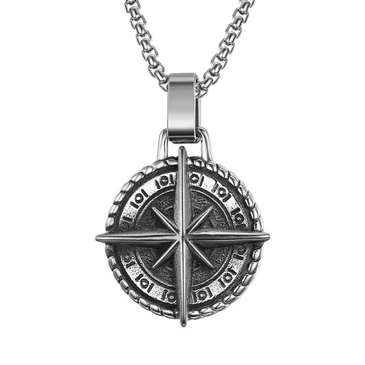 Qawwiy Voyager Vintage Viking Compass Stainless Steel Necklace