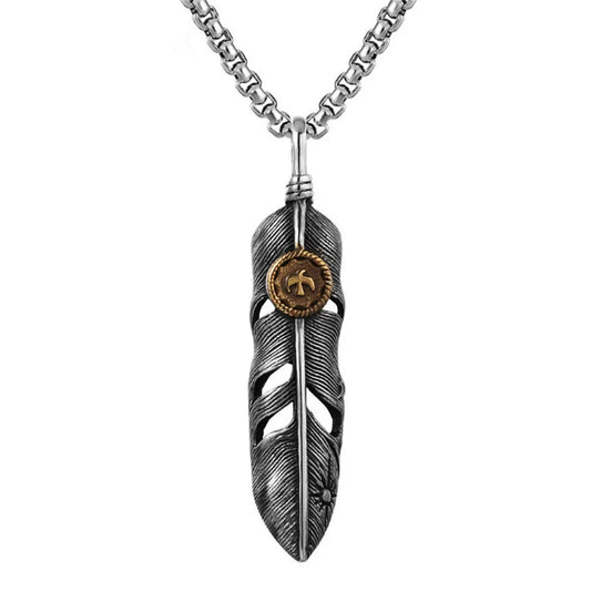 Qawwiy Vintage Goro Feather Stainless Steel Necklace
