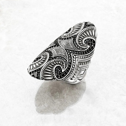 Qawwiy Maori Cultural Tattoo Ornament Ring - 925 Sterling Silver