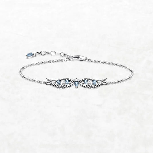 Qawwiy Blue Phoenix Wing Link Chain Bracelet - 925 Sterling Silver
