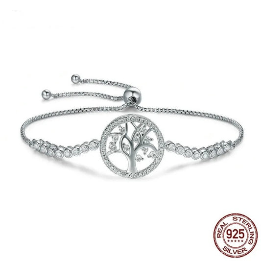 Qawwiy 925 Sterling Silver Tree of Life CZ Tennis Bracelet