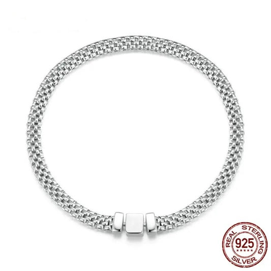 Qawwiy 925 Sterling Silver Classic Square Buckle Bracelet