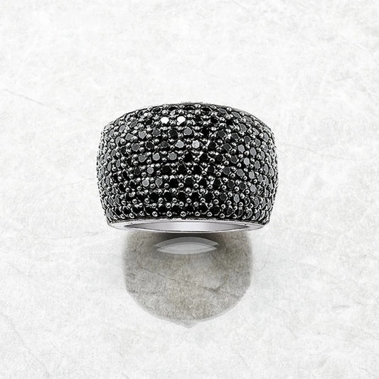 Qawwiy Black Pave Cocktail Ring - 925 Sterling Silver