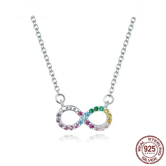 Qawwiy 925 Sterling Silver Rainbow Color Infinite Love Necklace