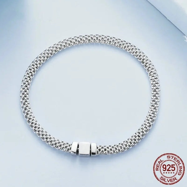 Qawwiy 925 Sterling Silver Classic Square Buckle Bracelet