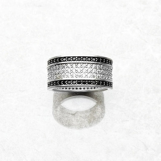 Qawwiy Black and White Interlock Zircon Ring - 925 Sterling Silver