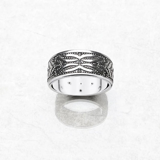 Qawwiy Ring Black Tiger Pattern - 925 Sterling Silver