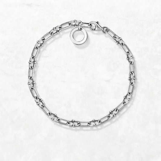 Qawwiy Link Chain Blackened Charm Bracelet - 925 Sterling Silver