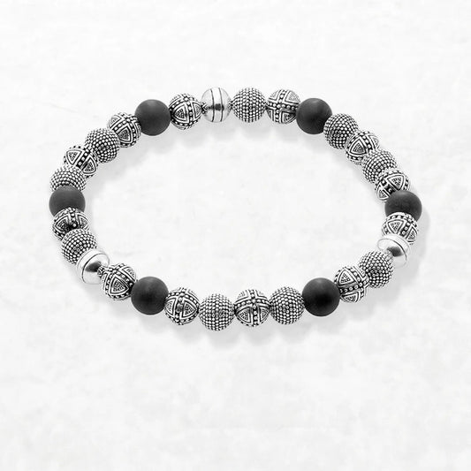 Qawwiy Cross Beads & Obsidian Bracelet - 925 Sterling Silver