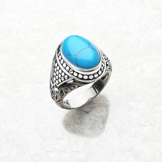 Qawwiy Ring Oval Blue - Ethnic 925 Sterling Silver