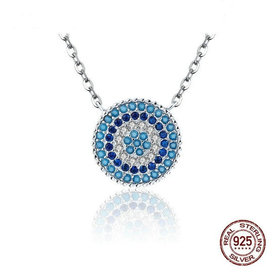 Qawwiy 925 Sterling Silver Blue Evil Eyes Necklace