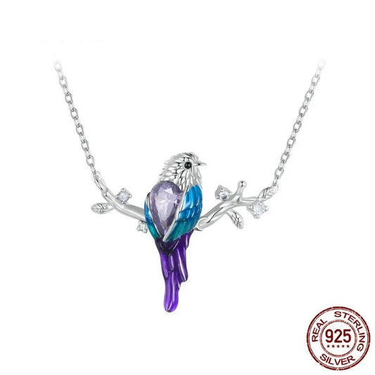 Qawwiy 925 Sterling Silver Cute Bird Pendant Necklace