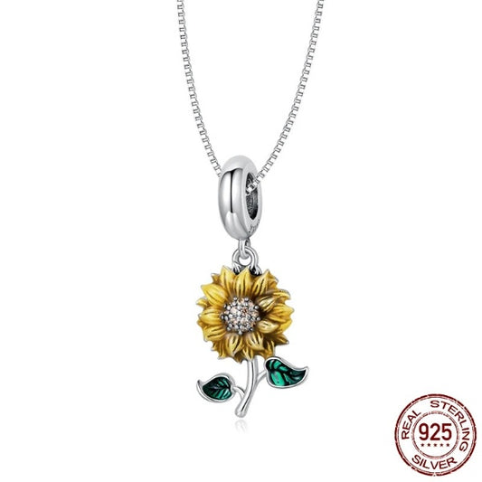 Qawwiy 925 Sterling Silver Sunflower Pendant Necklace