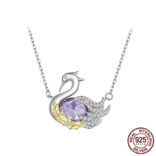 Qawwiy 925 Sterling Silver Cute Swan Pendant Necklace